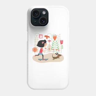 Girl on skateboard with her dog Phone Case