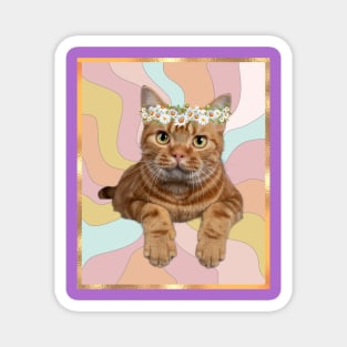 Funny 70's Hippie Cat with flower headband colorful design Magnet