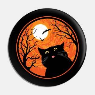 Creepy Cute Halloween Black Cat Going BLEP Pin