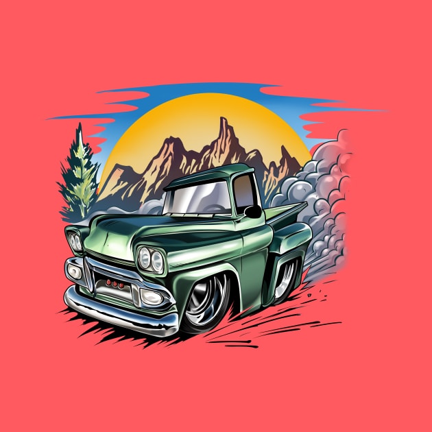 Lowrider Green Vintage Pickup Truck by Aiqkids Design