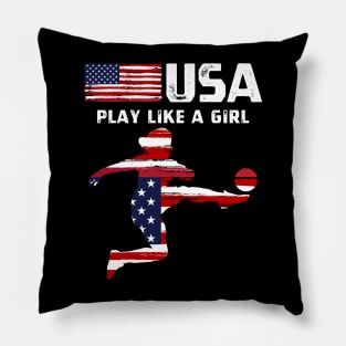 USA Play Like a Girl Soccer Football USA Flag Soccer Girl Pillow