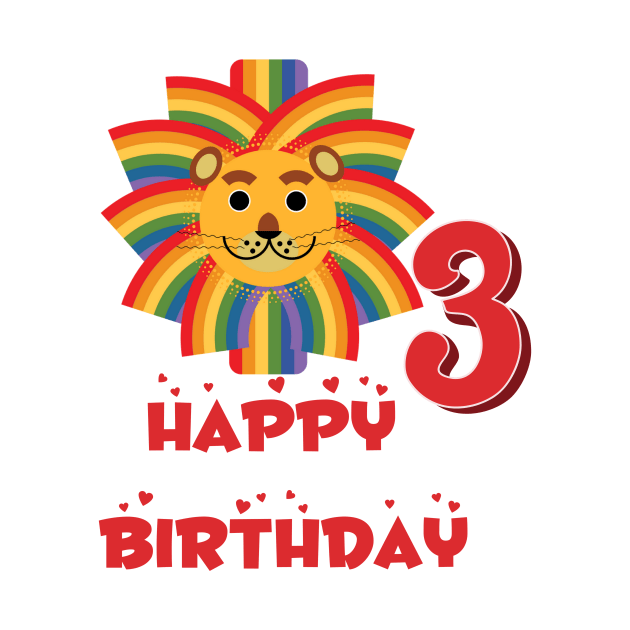 Happy birthday 3 rainbow lion by KellysKidsDesigns