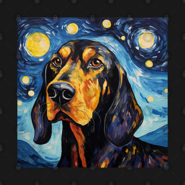 Black and Tan Coonhound Painted in Starry Night style by NatashaCuteShop