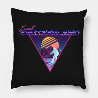 Retro Vaporwave Ski Mountain | Zermatt Switzerland | Shirts, Stickers, and More! Pillow