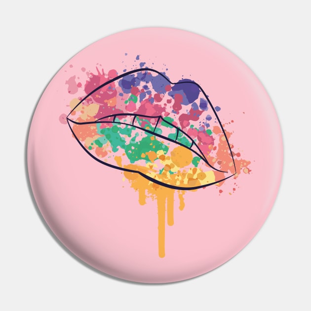 Mouth With Watercolor Stains Pin by ExelanArt