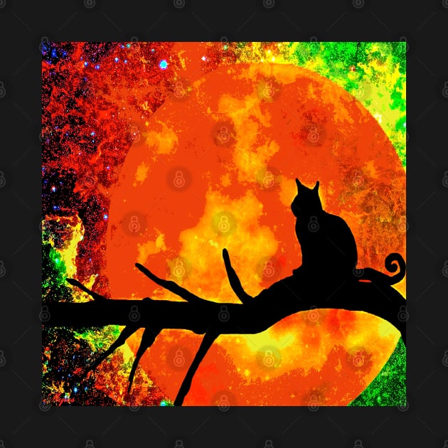 BLACK CAT FIRE HARVEST MOON BLACK TREE by Overthetopsm