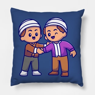 Couple Muslim Men Shaking Hands Cartoon Pillow
