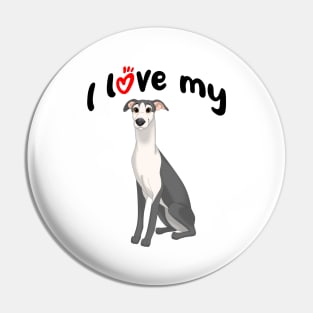 I Love My Black & White Whippet Dog Pin