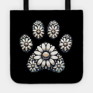 Paw print, daisies, floral, flowers, minimal style, pet lovers, animal lovers Tote