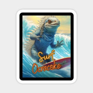 Blue iguana surfing Ocracoke Island waves Magnet