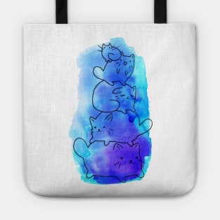 Watercolor Blue Kitty Pile Tote