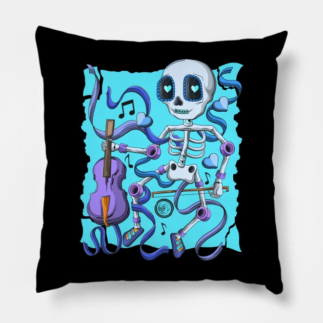 The Skeleton Violin Lover- Día De Los Muertos- Violin music Lover Pillow by Scriptnbones