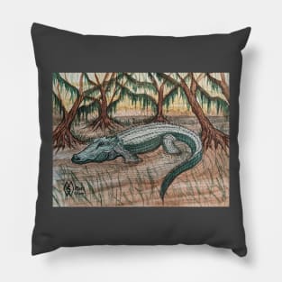Alligator lurking in the swamp Pillow