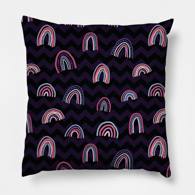 Pastel doodle Rainbows Dark Pillow by UniFox