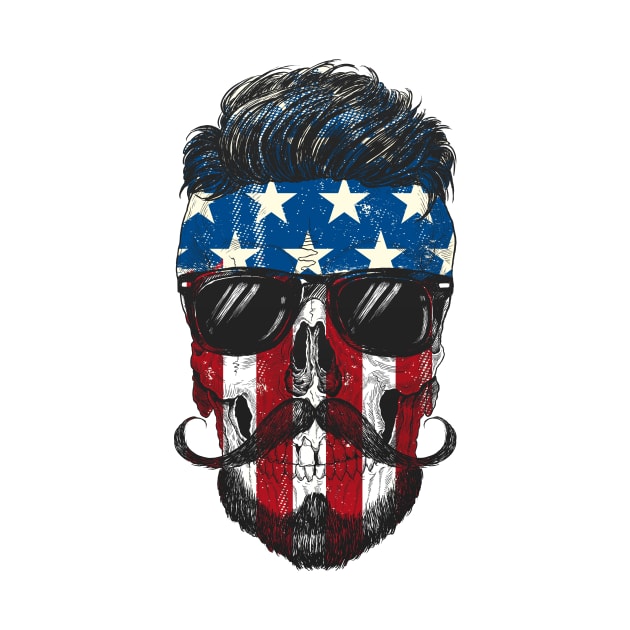 Hipster American Flag Skull by rjzinger