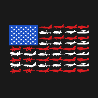 Pilot Airplane American Flag T-Shirt