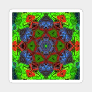 Mosaic Mandala Flower Red Green and Blue Magnet