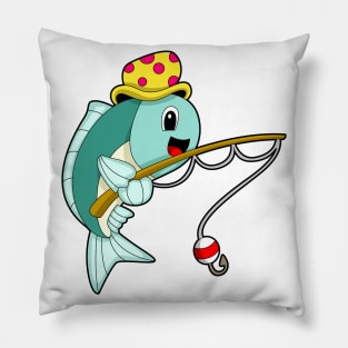 Fish at Fishing with Fishing rod & Hat Pillow