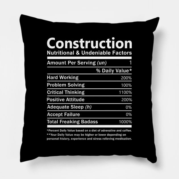 Construction T Shirt - Nutritional and Undeniable Factors Gift Item Tee Pillow by Ryalgi