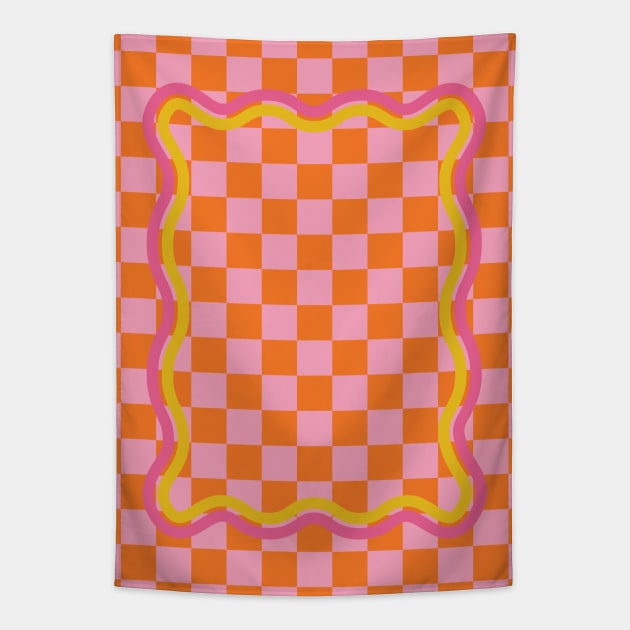 90s Checkerboard - Orange 4 Tapestry by Colorable