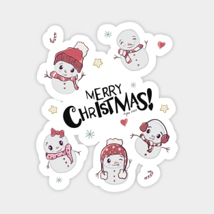 Merry Christmas with Cute Snowmen Magnet