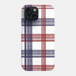 Hand-Drawn Flannel/Plaid, Navy & Red on White Phone Case