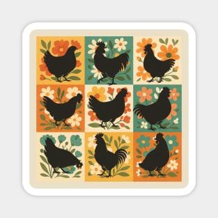 Floral Chicken Patchwork Magnet