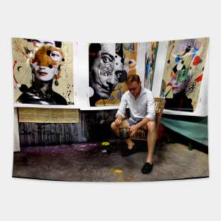 Studio with deconstructed prints Tapestry