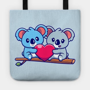 Cute Koala Couple Holding Heart On Tree Tote