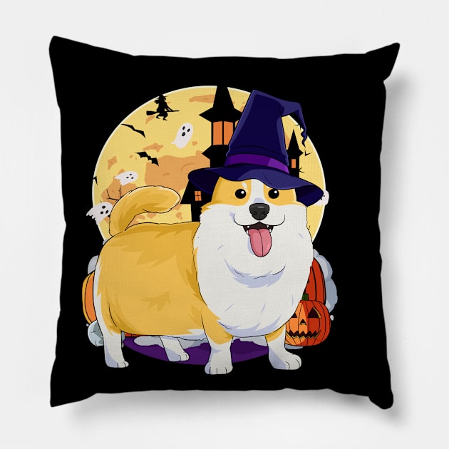 Pembroke Welsh Corgi Witch Halloween Pillow by Noseking