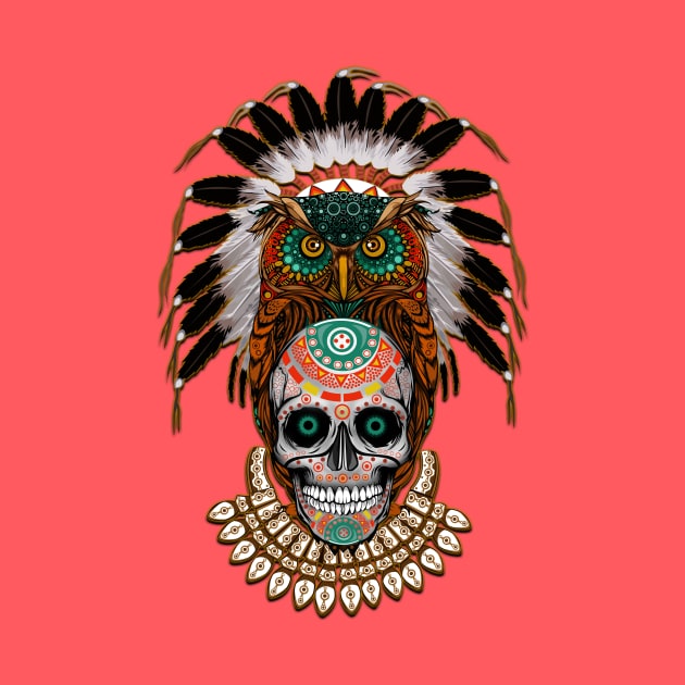 indian native Owl sugar Skull by Dezigner007