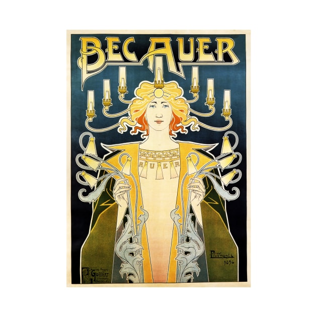 BEC AUER 1896 Incandescent Gas Light by Art Nouveau Artist Henri Privat Livemont by vintageposters