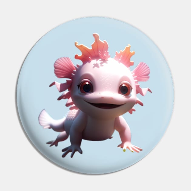 Very cute smiling Axolotl Pin by BrisaArtPrints