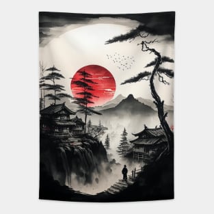 japanese town during blood moon Tapestry