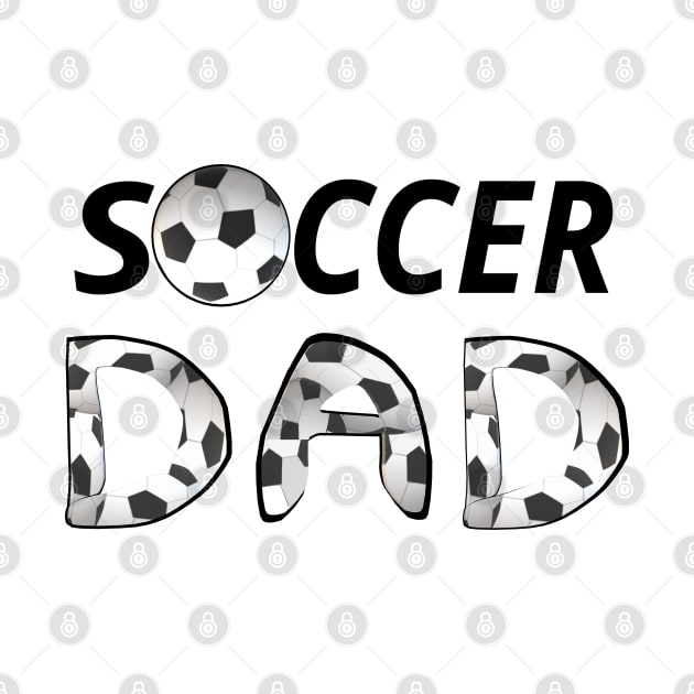 Soccer Dad. Soccer Ball and Black and White Soccer Patterned Letters (White Background) by Art By LM Designs 