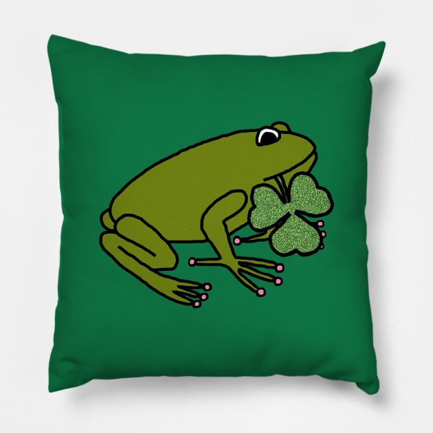 Frog Holding Shamrock for St Patricks Day Pillow by ellenhenryart