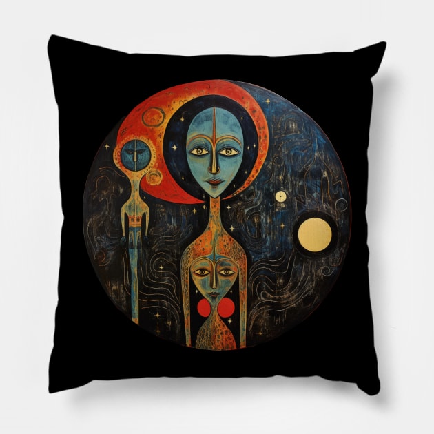 Triple moon goddess of witchcraft aliens surrealistic art Pillow by tatadonets