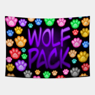 Wolf Pack, colorful paws Tapestry