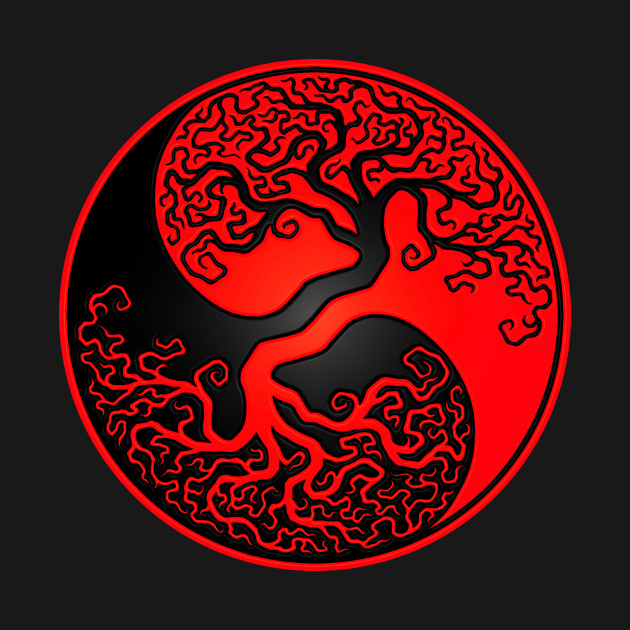 Red and Black Tree of Life Yin Yang Yin Yang TShirt