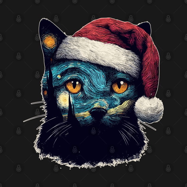 Van Gogh Christmas Cat by TomFrontierArt