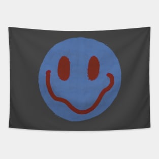 Blue and Maroon Smiley Face Tapestry