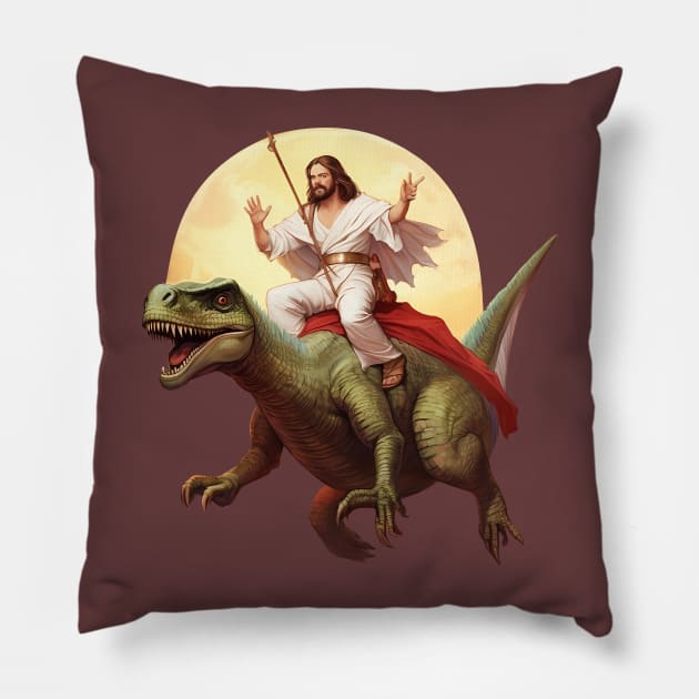 Jesus On Dinosaur Pillow by Acid_rain