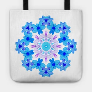 Flower Mandala Violet Blue Watercolor Floral Art Tote