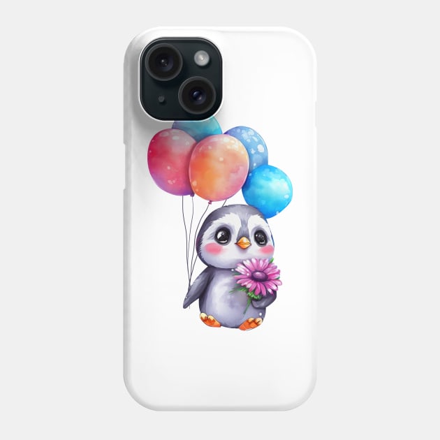 baby penguin holds balloon Phone Case by abbeheimkatt