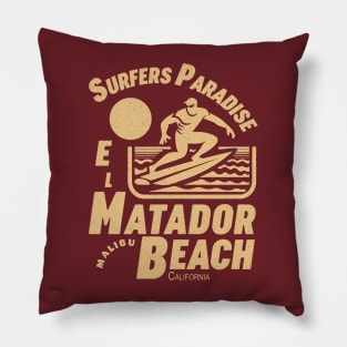 El Matador Beach Malibu Surfer Silhouette Vintage Pillow