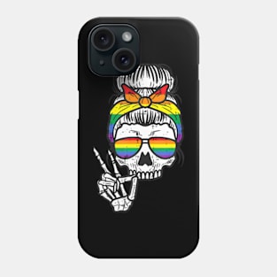 Gay Pride Messy Bun Skull  Flag Lgbt Women Girls Kids Phone Case