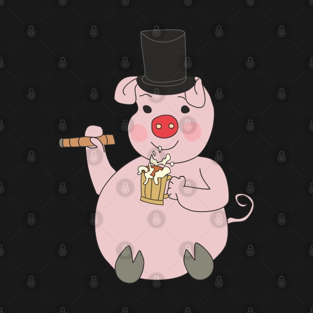 Pig with a cigar and a beer by Alekvik