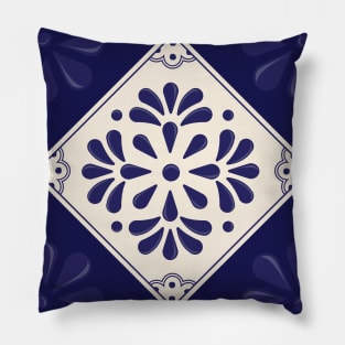 Blue Abstract Floral Talavera Tile by Akbaly Pillow