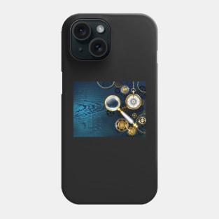 Blue Background with Magnifier ( Steampunk ) Phone Case