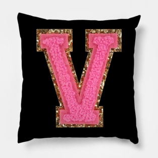 V - Bubblegum Glitter Varsity Letter Patches Pillow